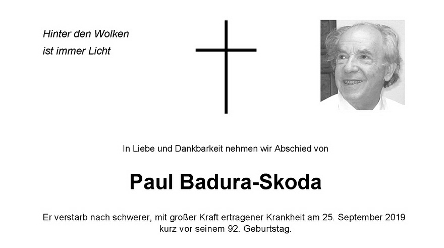 Paul Badura-Skoda died on 25th September 2019